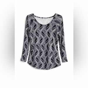 Michael Kors Black and White Swirl Long Sleeve Top